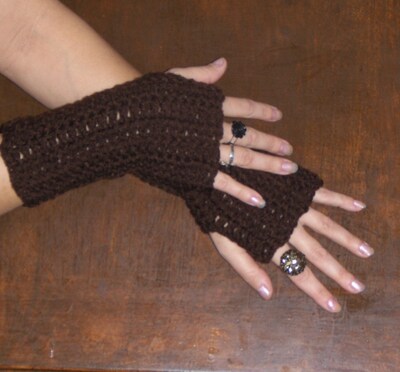 Coffee Grounds Brown Unisex Fingerless Gloves Crochet Arm Warmers. boho Texting Gloves Handmade Crocheted Simple. Fingerless Men's Women's - image2